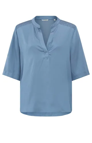 Yaya - Satin-Oberteil mit V-Ausschnitt blau - Gr. - 34