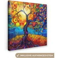 OneMillionCanvasses® Leinwandbild Baum - Sonne - Farbenfroh - Abstrakt, Fotodruck (1 St), Wandbild, Deko Schlafzimmer Wohnzimmer Flur 20x20 cm
