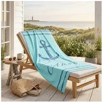 MTOnlinehandel Badetuch Ahoi Strandtuch / Strandlaken 90x180 cm, 100%, Baumwolle (1-St), maritimes Design mit Anker, hochwertig, weich und flauschig
