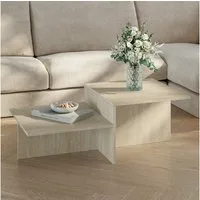 en.casa Couchtisch, »Taniena« mit doppelter Tischplatte eckig 100x55x35 cm Travertin