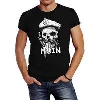 Neverless Print-Shirt Herren T-Shirt Moin Kapitän Totenkopf Anker Bart Hamburg Fashion mit Print