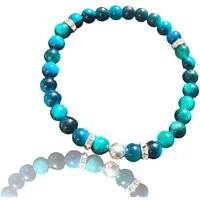 Steinfixx® Perlenarmband Blaues Tigerauge Perlenarmband handgemacht mit 925 Silber Perle (elegant schillernd in blau-türkis, 1-tlg., versilberte Trenner, Handmade), AAA-Qualität