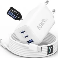 GreenHec 65w USB-C Ladegerät 3-Port Mehrfach Schnellladegerät GAN Netzteil Schnelllade-Gerät (50 mA, Spar-Set, Universelle Kompatibilität, + Ladekabel Fast Charger Adapter Macbook Ladestation Type C + USB-AA)