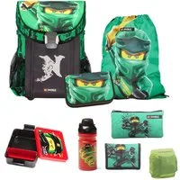 LEGO® Bags Schulranzen Lego Ninjago Einschulungs-Set "Easy" mit Brotdose und Trinkflasche (Set, 8-tlg., mit Brotdose und Trinkflasche), ab der 1. Klasse, Ultra-Leicht, 16L Volumen, wasserabweisend