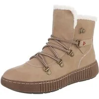 Ital-Design Damen Winterboots mit Futter und robuster Schnürung Snowboots (90827579) Flach Plateaustiefeletten in Beige