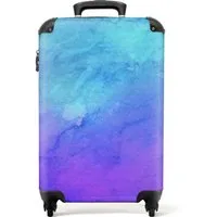 NoBoringSuitcases.com© Hartschalen-Trolley Wasserfarben - Blau - Lila - Design 55x35x20cm, 4 Rollen, Kinder Koffer Klein, Trolley Handgepäck, Reisekoffer