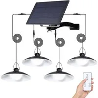 MUPOO Pendelleuchte Solar Hängelampen für Außen,Solar Pendelleuchte mit Fernbedienung, 4 Kopf Solar Pendelleuchte mit Fernbedienung, IP65 Wasserdicht Solar Hängeleuchte Outdoor Dimmbar Timer