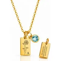 BS Schmuckdesign Kette mit Anhänger mit Gravur Personalisierte Halskette Damen mit Gravur Monatsblume Initiale (inkl. Geburtsstein), inkl. Geschenkbox