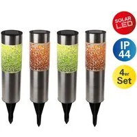 näve LED Solarleuchte Havanna, LED fest integriert, Warmweiß, 4er-Set Dekoerdspieß grau, Glaseinsatz 2x grün, 2x orange, H: 33,5 cm