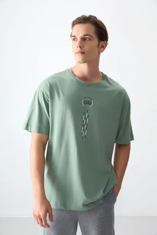 Übergroßes Baumwoll-Crewneck-T-Shirt