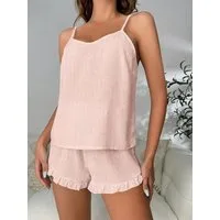 Elegant Love Shorty Schlafanzug und Loungewear für Damen – Bequem, mit Rüschen-Shorts (Set, 2 tlg., Ärmelloses Top & Shorts) Weiche Nachtwäsche für den Sommer – Eleganter Hausanzug im Set