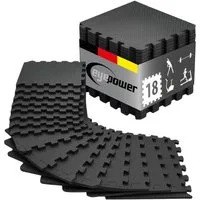 eyepower Fitnessmatte XL für Zuhause - 1,6 m² Trainingsmatte mit Rand - 18 Home Gym Matten (18-St), 30 x 30 x 1 cm Bodenschutzmatte Sport und Gymnastik - EVA Bodenmatte