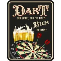 RAHMENLOS® Metallschild für Dartspieler: Dart und Bier