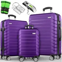 tillvex Trolleyset tillvex® Reisekoffer Set Koffer Hartschale Trolley Kofferset Tasche, (TSA Schloss Rollkoffer S-M-L-XL, 3 tlg., 4 Rollen Trolley Gepäck Koffer), Reisekoffer Set 3-TLG. + Gepäckwaage, 6X Gurte & 3X Anhänger Kofferset