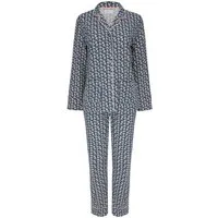 SNOOZE OFF Pyjama Schlafanzug in dunkelblau mit zartem Blumenmuster (2 tlg., 1 Stück) mit Kontrastpaspeldetails