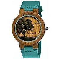 Holzwerk Quarzuhr ETTINGEN Damen & Herren Holz Armband Uhr, Baum Motiv, braun, blau