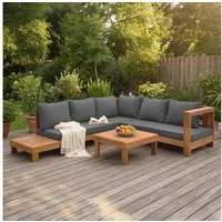 Bjorkka Gartenlounge-Set "HAVLA CAFFE" Akazienholz Gartenlounge Ecksofa mit Polster & Tisch, Gartenmöbel-Set, Massivholz, Outdoor, Ecklounge, Witterungsbeständig