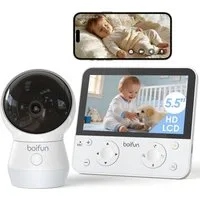 Boifun Babyphone 5.5" Babyphone mit Kamera WLAN, 4MP Video Babyfon mit App, KI-Bauchlage-Erkennung, Buntes Nachtlicht, Nachtsicht ohne Licht, Bewegungs-/Weinen-/Geräuscherkennung,Auto-Tracking, Bereichsalarme, geteiltem Bildschirm, Schwenk-Neige-Zoom