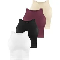 Janice Tanktop 4 x Damen crop Top hochgeschlossen Niah Kurzes Tanktop aus Baumwolle