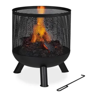 Relaxdays Feuerkorb, Schwarz, Metall, 44x53x44 cm, Freizeit, Campingzubehör, Feuerschalen