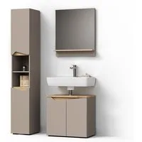 Livinity® Badmöbel-Set Timavo, Greige/Artisan-Eiche, 3 Teile, mit Hochschrank, (3-St)