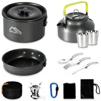 MSports® Gaskocher Camping Kochset 11-teilig Kochgeschirr Set Outdoor