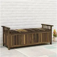 Outsunny Bank mit Stauraum, Armlehnen, 240kg belastbar (Gartenbank aus Holz, 1-St., 2-Sitzer Holzbank), für Balkon Terrasse, Garten, 128,5 x 52 x 53,5cm, Verkohlt