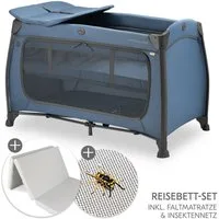 Hauck Baby-Reisebett Play N Relax Center Set - Dark Blue, Babyreisebett mit Matratze, Insektenschutz, Wickelauflage & Einhang