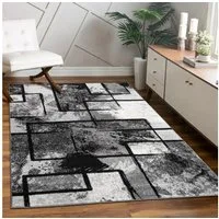 KADIMA DESIGN Teppich Geometrisches Rechteckmuster Wohnzimmer Teppich Kurzflor, Rechteckig, Höhe: 14 mm, Florhöhe: 10 mm, 100% Polypropylen, Rechteckig, 60x100cm, Grau