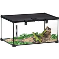 PawHut Terrarium mit Thermometer, Metall Schwarz 50 x 30 x 35 cm