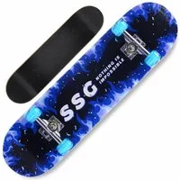 JEOBEST Skateboard Komplette Skateboard 80x20cm Skateboard für Anfänger, (Blue Flamme) PU Räder, Ahorn-Deck, Konkaves Skateboard