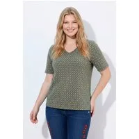 Ulla Popken T-Shirt T-Shirt Hirschgeweih A-Linie V-Ausschnitt Halbarm