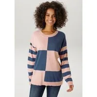 Aniston CASUAL Strickpullover mit großflächigem Patchmuster und geringelten Ärmeln