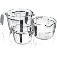 Arendo Messbecher 250 ml, 500 ml & 1000 ml Glas Messkrug Set, Rührbecher, Glas, (Set, 3-St), Borosilikatglas, hitzebeständig, präzise Skala, Mikrowellengeeignet