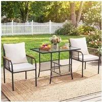COSTWAY Balkonset, (3-tlg), Garten-Lounge-Set aus Rattan, mit Kissen