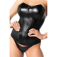 Noir Handmade Corsage Damen Wetlook Corsagen Top schwarz mit vorderem Reißverschluss trägerl