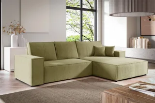 Ecksofa Schlafsofa CORUNIA Stoff Aragon Olivgrün Ottomane Rechts