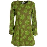 Vishes Tunikakleid Langarm Damen Blumen-Tunika Shirt-Kleid Glockenärmel Baumwolle Hippie, Boho, Goa Style