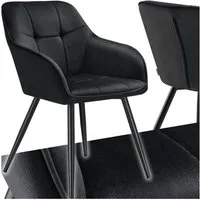 tectake Esszimmerstuhl Polstersessel gepolstert, in Samtoptik, gesteppt, 58 x 62 x 82 cm (Küchenstuhl Marilyn in schwarz/schwarz, 1 St), durchgehende Lehne, Stahlbeine, bodenschonend, Belastbarkeit 120 kg