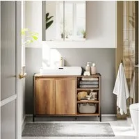 SoBuy Waschbeckenunterschrank BZR63, Waschtischunterschrank Badezimmer Unterschrank mit U-Aussparung extra lang, Breite 90cm, offene Fächer, höhenverstellbare Ablagen