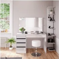 Vicco Schminktisch Sherry, Weiß, 4 Teile, mit Aufbewahrungsregal, Spiegel, Hocker, LED (4-St)