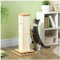PawHut Kratzbaum 3-in-1 Design, 67cm Kratzsäule, Sisal-Katzenkratzbaum mit Spielball, Indoor, Eiche