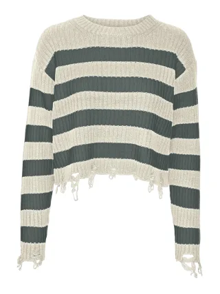 VERO MODA - VMMERCER LS O-NECK CROPPED PULLOVER birch - Gr. - L