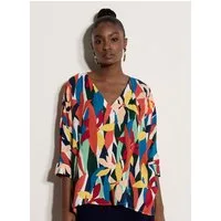 Apricot Blusenshirt Blusentop mit Farbblock-Muster