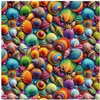 lillestoff Stoff Baumwollstoff Baumwolle Webware 3D-Optik Summer Muscheln Meer, Meterware, 50 cm x 150 cm