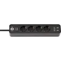Ecolor Steckdosenleiste 4-fach, 2x USB-A schwarz, 1,5 Meter Kabel, USB-A, mit Sicherheitsschalter
