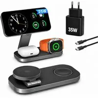 ibettertec 25w Apple Watch iPhone 3in1 MagSafe Wireless Charger Wireless Charger Induktions-Ladegerät (Schnelles Kabelloses Ladegerät, Verfügbar für iPhone 17/16/15/14/13/12 Serie, Apple Watch, AirPods, 3 in1 PowerBase + USB-C Kabel + 35w Ladegerät)
