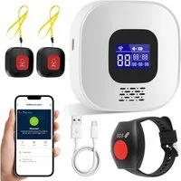 AKKEE Alarm Notruf Knopf Senioren Notrufknopf Hausnotruf, LCD-Display Alarmanlage (WiFi-Hausnotruf-Senioren-SOS-Armband, Hausnotruf für Angehörige)
