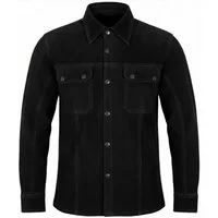 MDM Langarmhemd Herren Wildlederhemd Echtleder Slim Fit Lederhemd (1X Lederhemd Herren) Echtes Wildleder, Slim Fit, Druckknopfverschluss, Hemdjacke