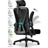 Adormii Bürostuhl Ergonomischer Bürostuhl mit klappbaren Armlehnen und Rückenlehnen (Drehstuhl mit Drehbare, höhenverstellbarer Kopfstütze, geräuscharme Rollen, 90°-135° Wippfunktion Bürostuhl, belastbar bis 150kg, Netz atmungsaktiv, Chefsessel), Lei